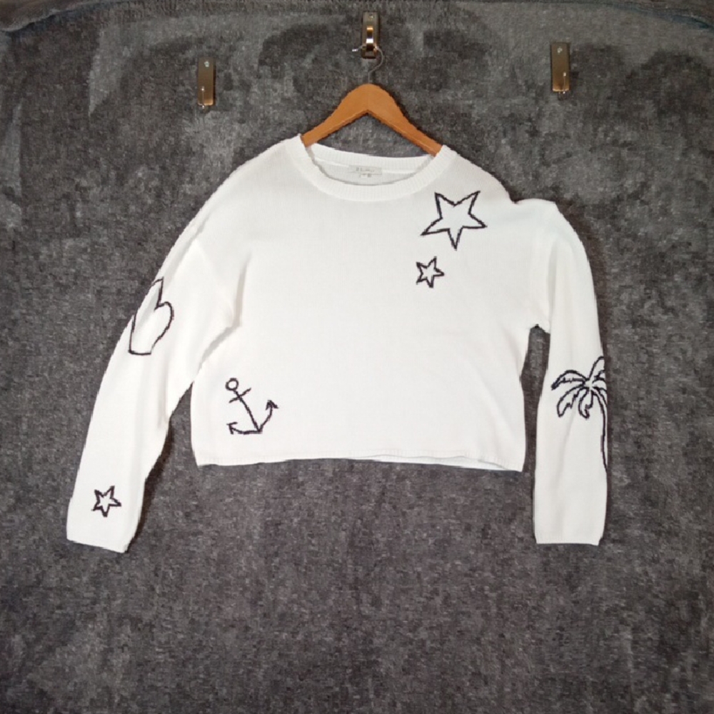Z Supply White Knit Crewneck Sweater Cooper Icon Sweater Cotton Sz S